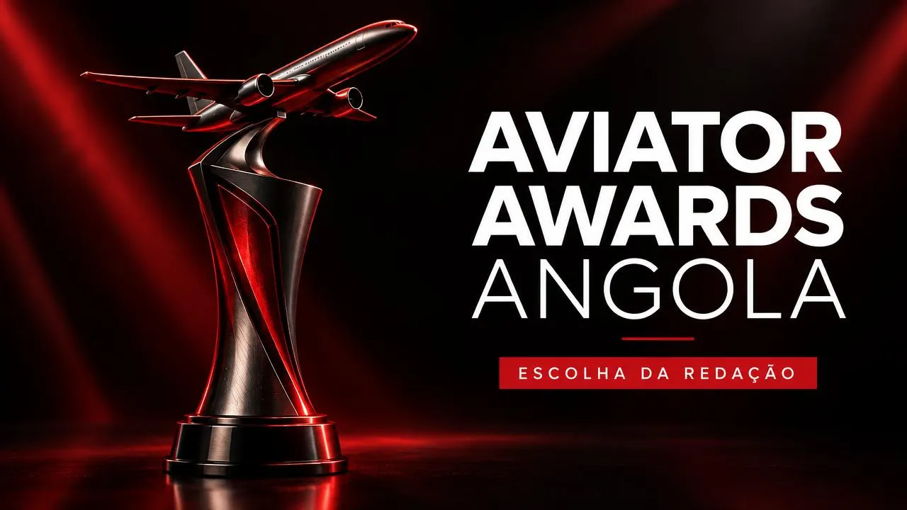 Troféu editorial com um avião, ilustração dos Aviator Awards Angola